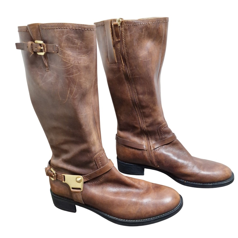 ECCO Womens Brown Leather Tall Riding Boots Buckle Detail Size 40 US 9-9.5